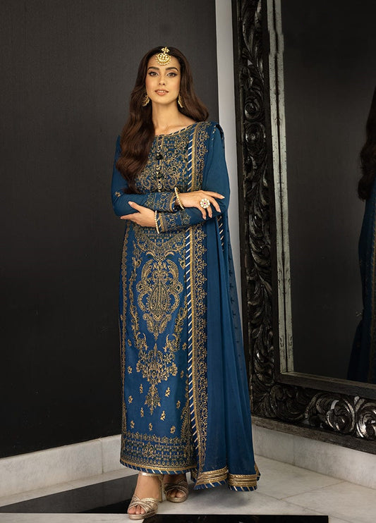 Embroidered Unstitched 3 Piece Chiffon Suit- EM0031- Party Wea