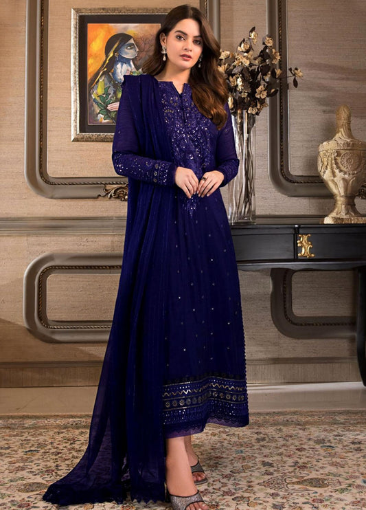 Unstitched 3 Piece Chiffon Suit -EM0030-Party Wear